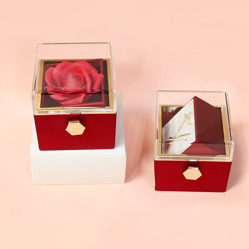 Rotating Soap Flower Rose Gift Box Creative Rotating Rose Jewelry Packaging Box Valentine's Day Gift For Women - Saffronfashionindia