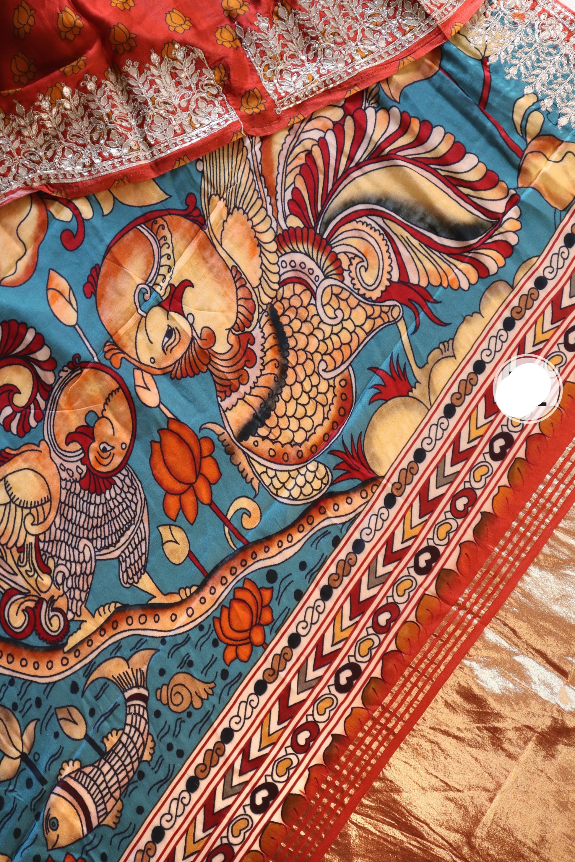 Kalamkari Gajji silk saree gottapatti saree - Saffronfashionindia