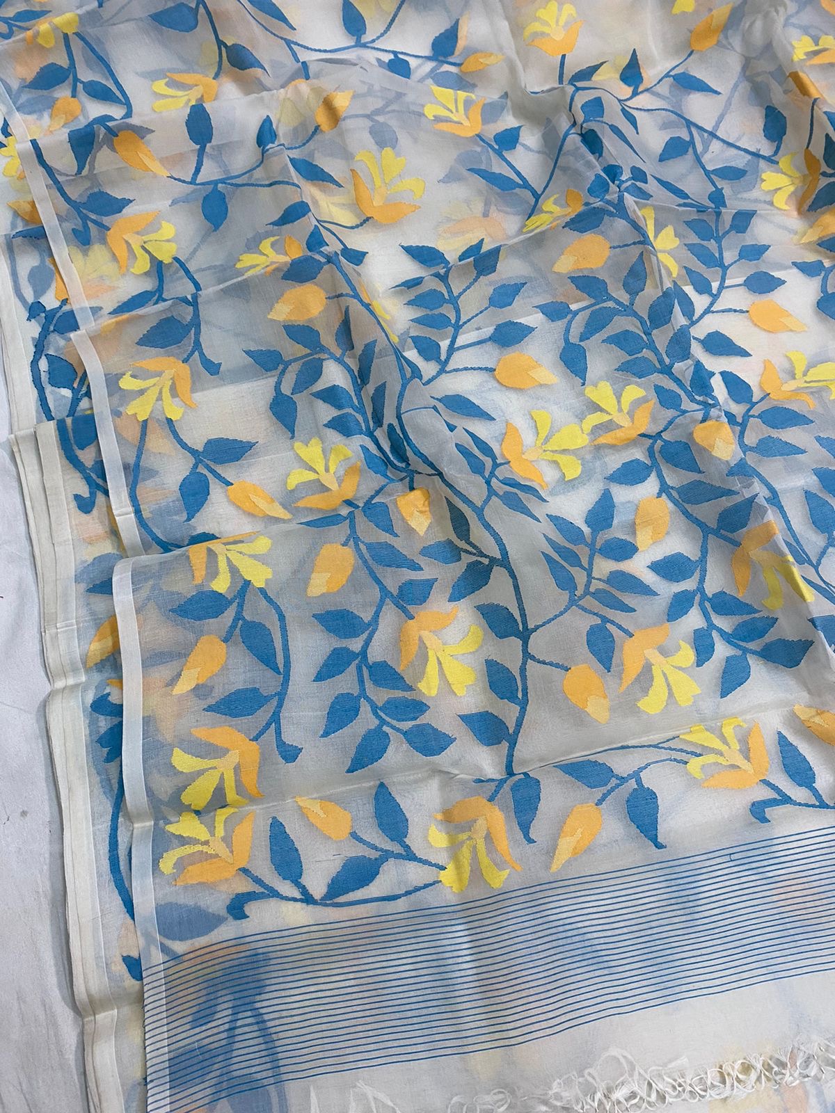 Aqua tantuj muslin handwoven Indian saree - Saffronfashionindia