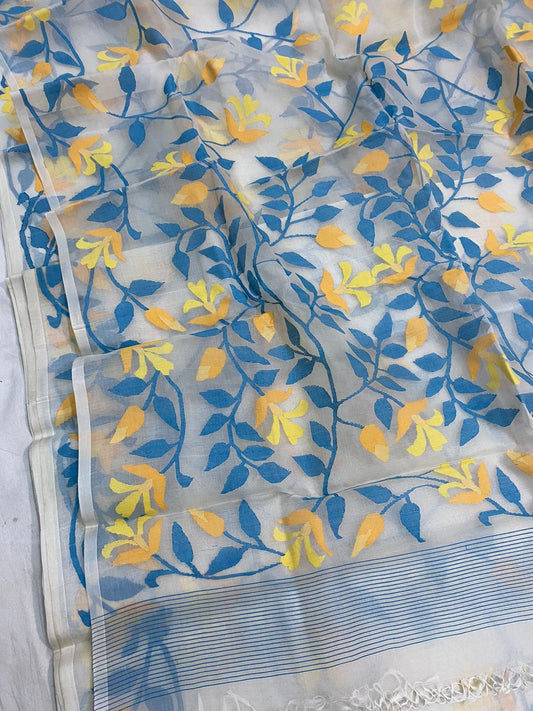 Aqua tantuj muslin handwoven Indian saree - Saffronfashionindia