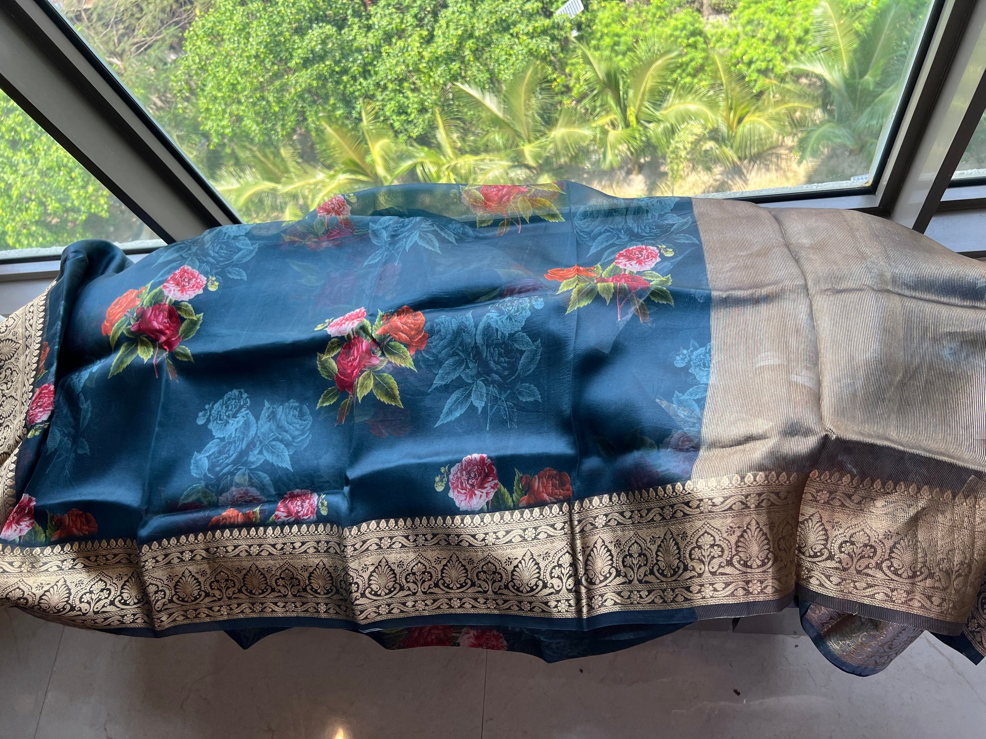 Kivashi Saree organza saree floral saree sabyasachi bordered sari blouse - Saffronfashionindia