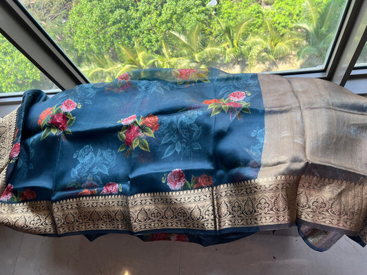 Kivashi Saree organza saree floral saree sabyasachi bordered sari blouse - Saffronfashionindia