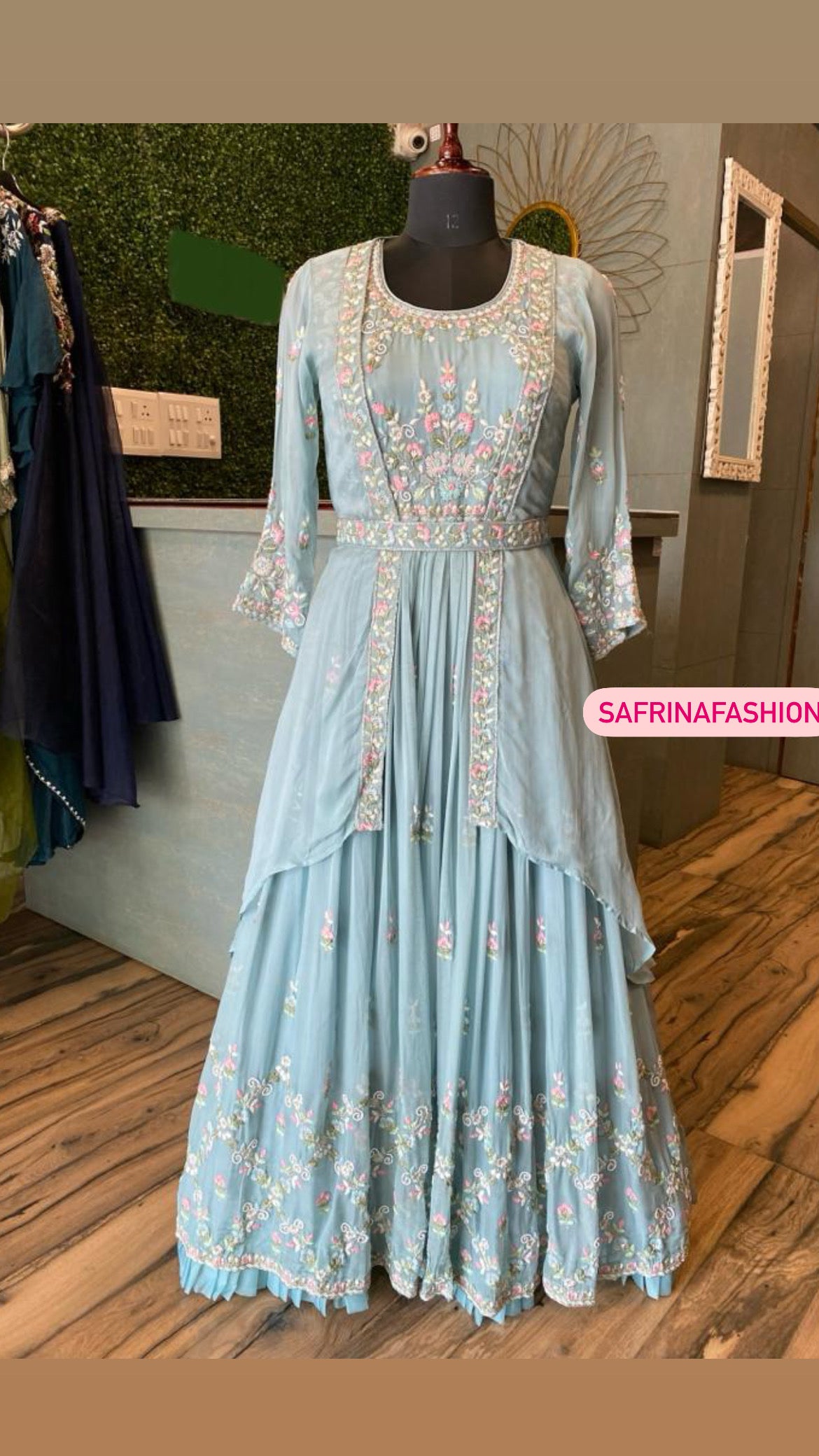 Blue sequence embroidered gown - Saffronfashionindia