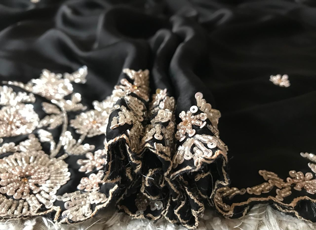 Black Stunning saree Indian organza silk sari - Saffronfashionindia