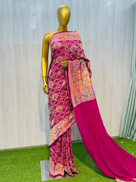 Gorgette Banarsi saree meenakari sari blouse Indian sarees SaffronFashion