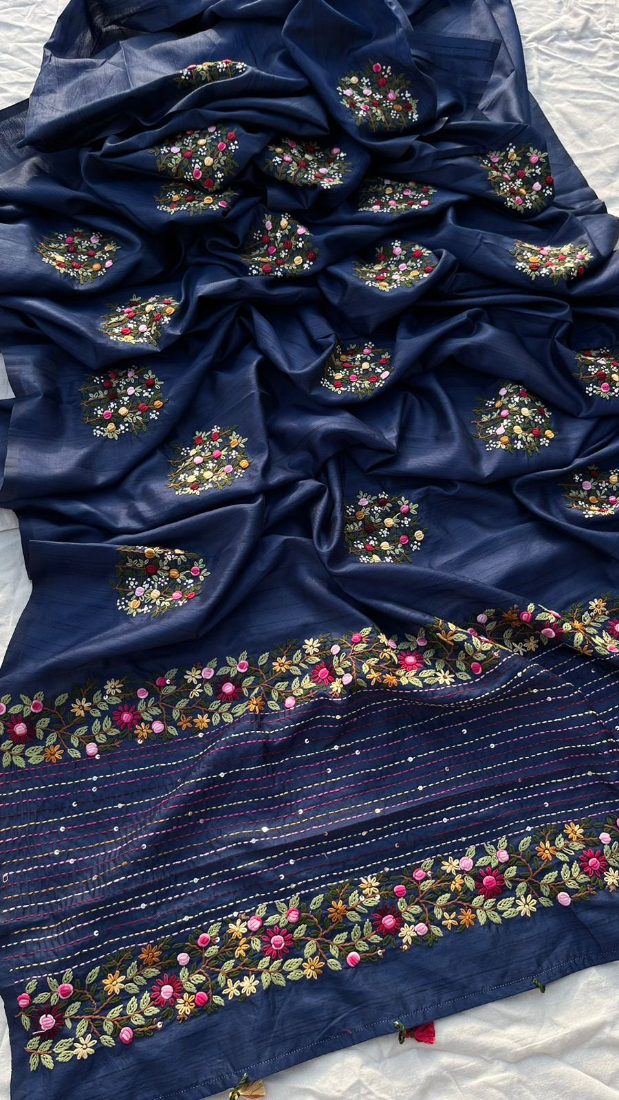 Kivashi Tussar Linen Embroidered Saree Indian Sari - Saffronfashionindia