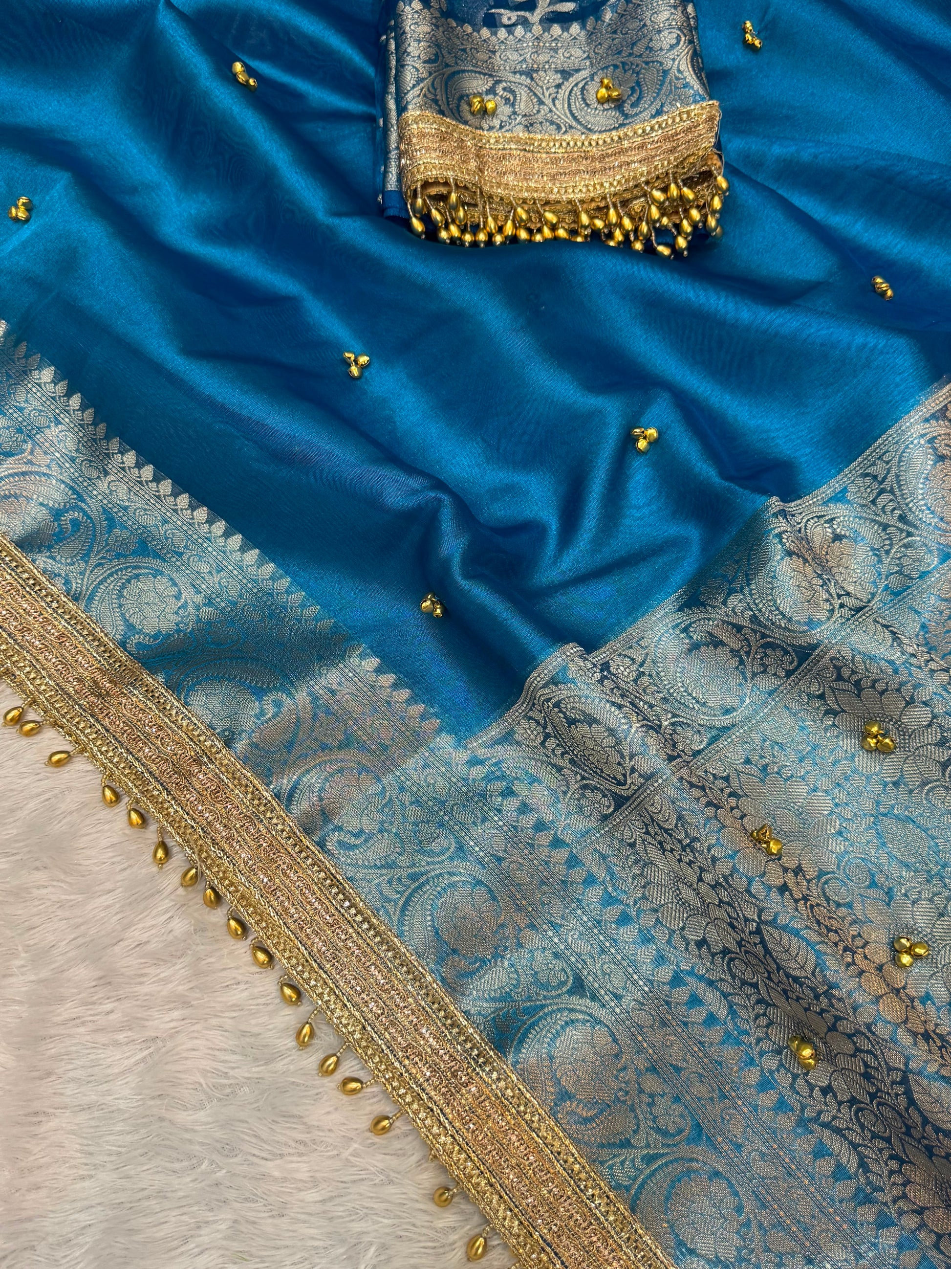 Firoza Banarsi saree soft silk tissue sarees blouse Indian sari partywear sarees Saffronfashionindia