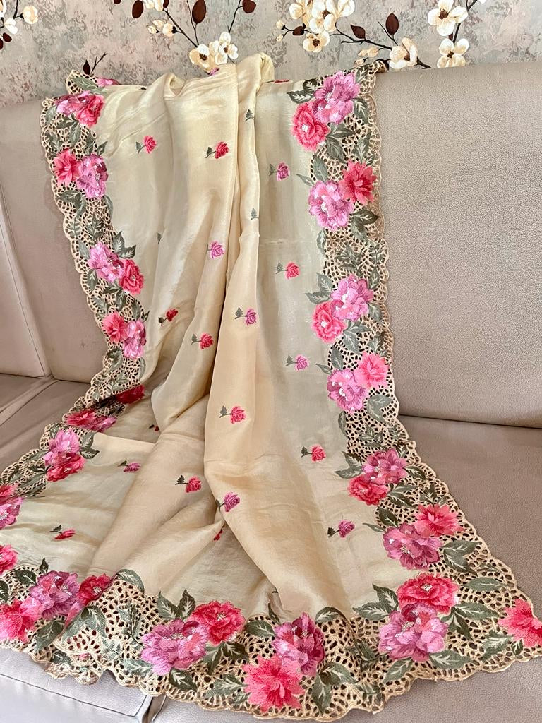 Kivari cutwork resham trendy Indian western styled saree - Saffronfashionindia