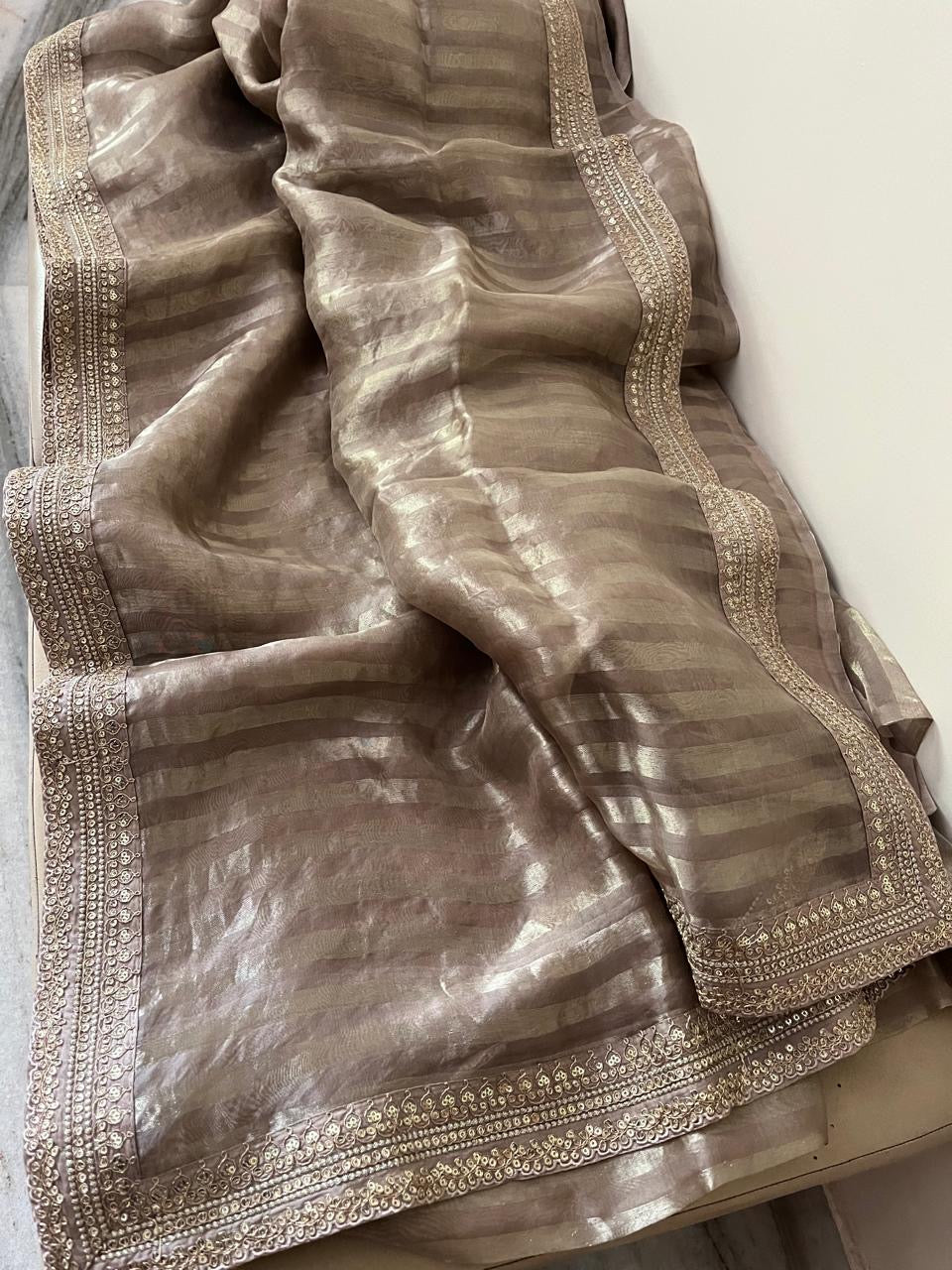 Striped tissue saree organza Partywear sarees SaffronFashion
