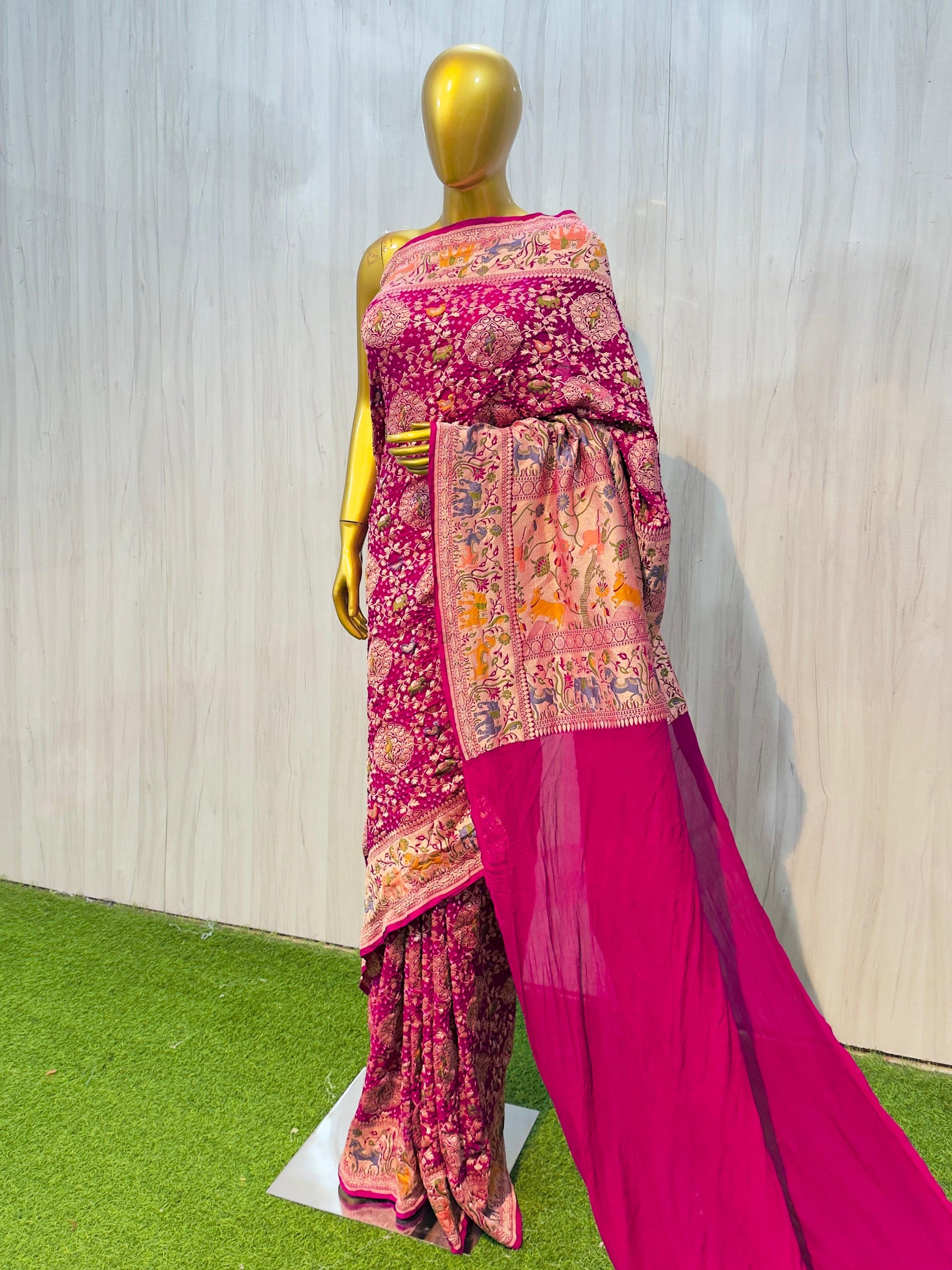 Gorgette Banarsi saree meenakari sari blouse Indian sarees SaffronFashion