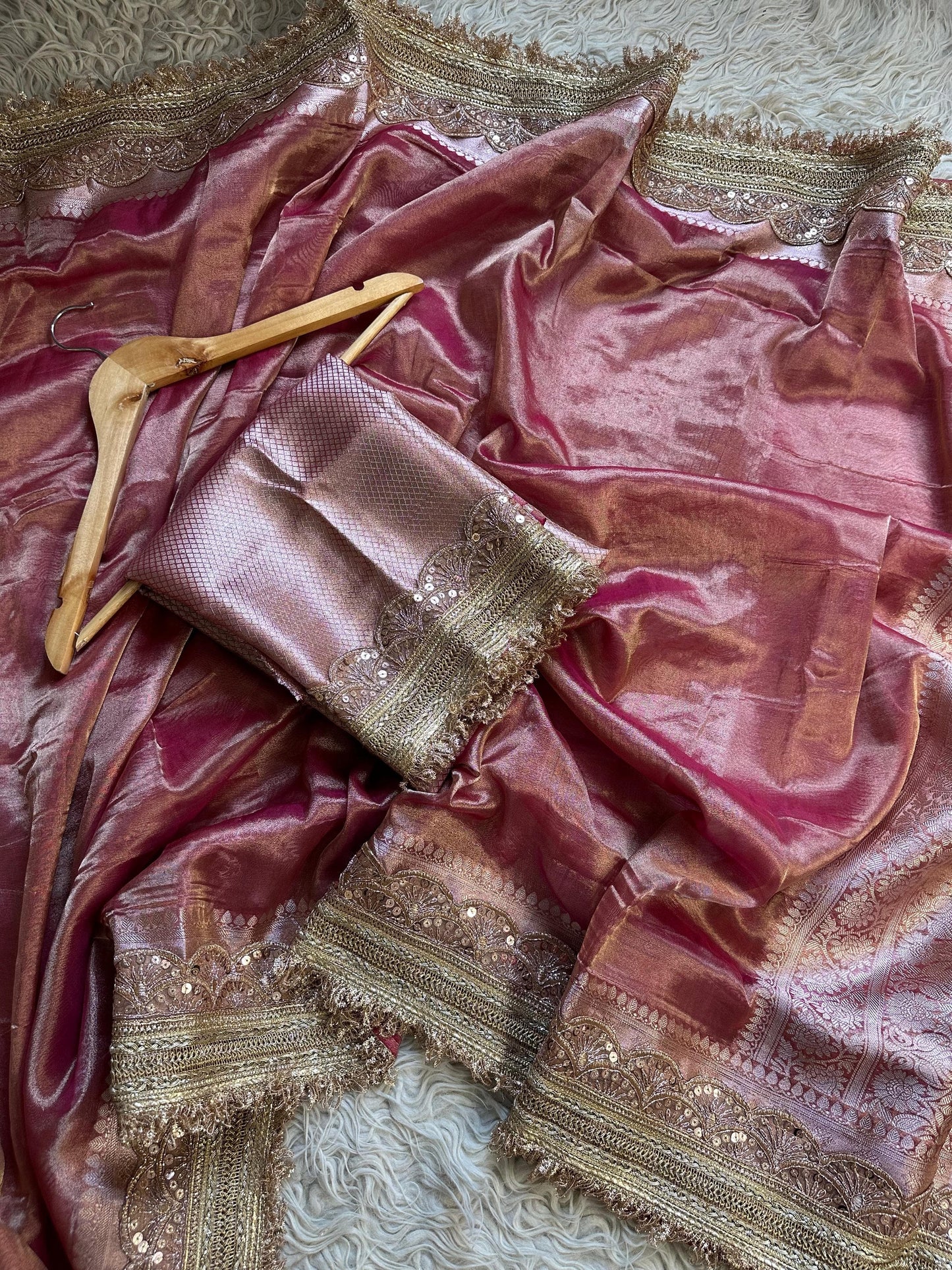 Maharani inspired tissue saree Zari saree exclusive sarees partywear sari blouse SaffronFashion