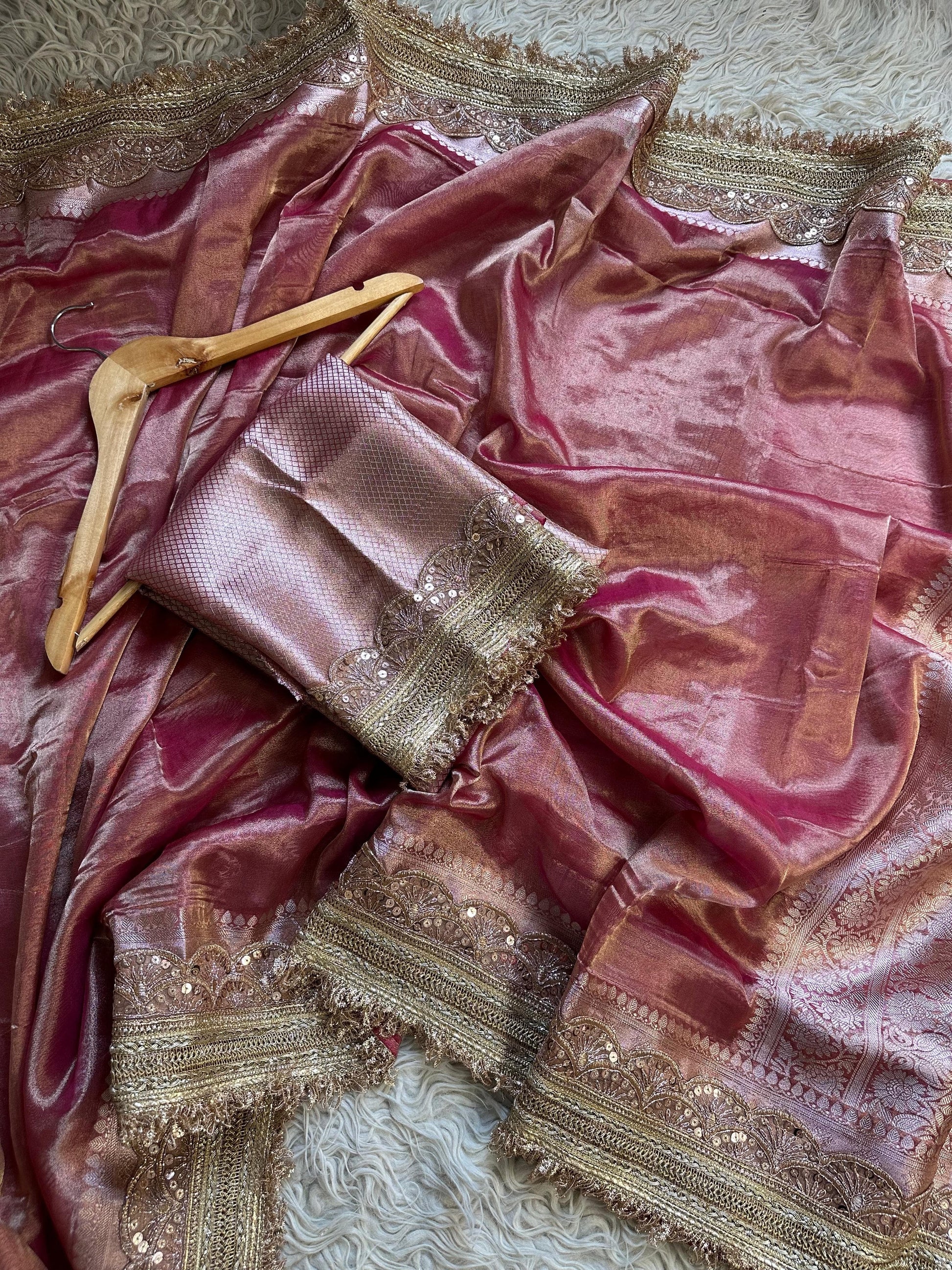 Maharani inspired tissue saree Zari saree exclusive sarees partywear sari blouse SaffronFashion