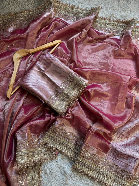 Maharani inspired tissue saree Zari saree exclusive sarees partywear sari blouse SaffronFashion