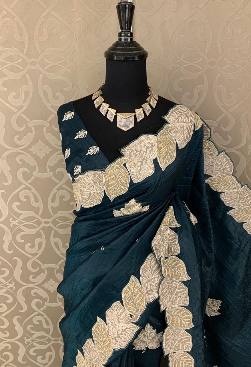 Arlie organza saree applique work saree Partywear sarees - Saffronfashionindia