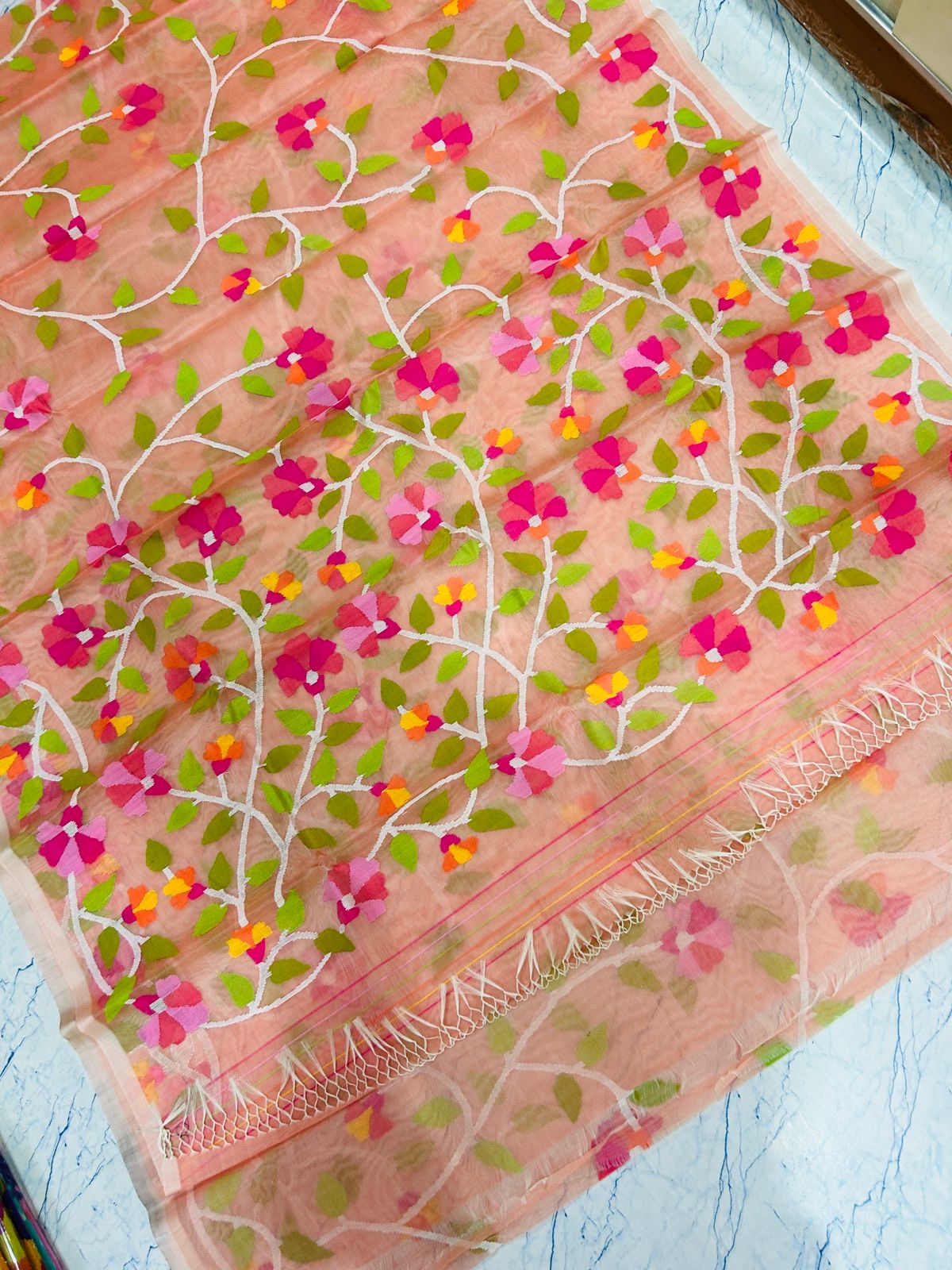 Ramvi Jamdani saree handwoven muslin Tantuj sarees - Saffronfashionindia