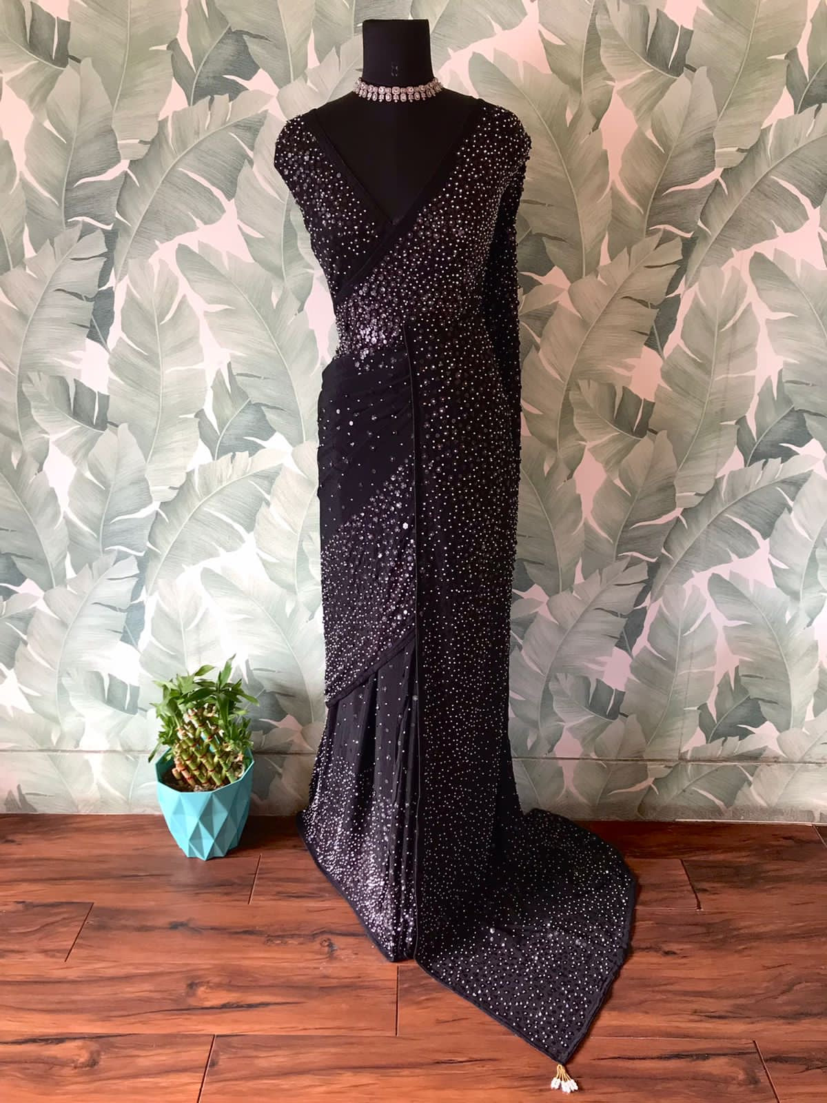 Black sari sequins saree Partywear sarees Indian sari blouse Saffronfashionindia