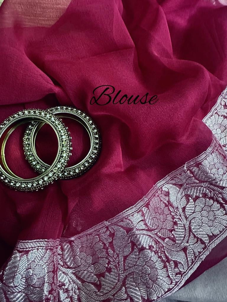 Lavanti banarsi chiffon Indian zari weaved sarees - Saffronfashionindia