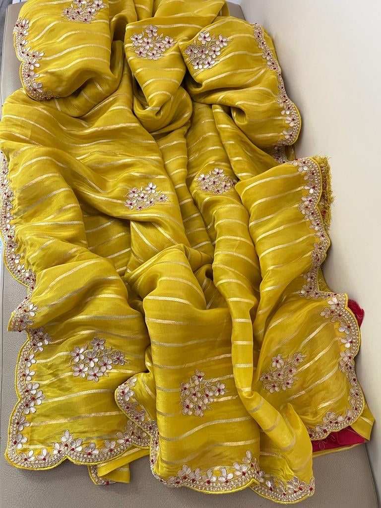 Alima striped tissue partywear saree - Saffronfashionindia