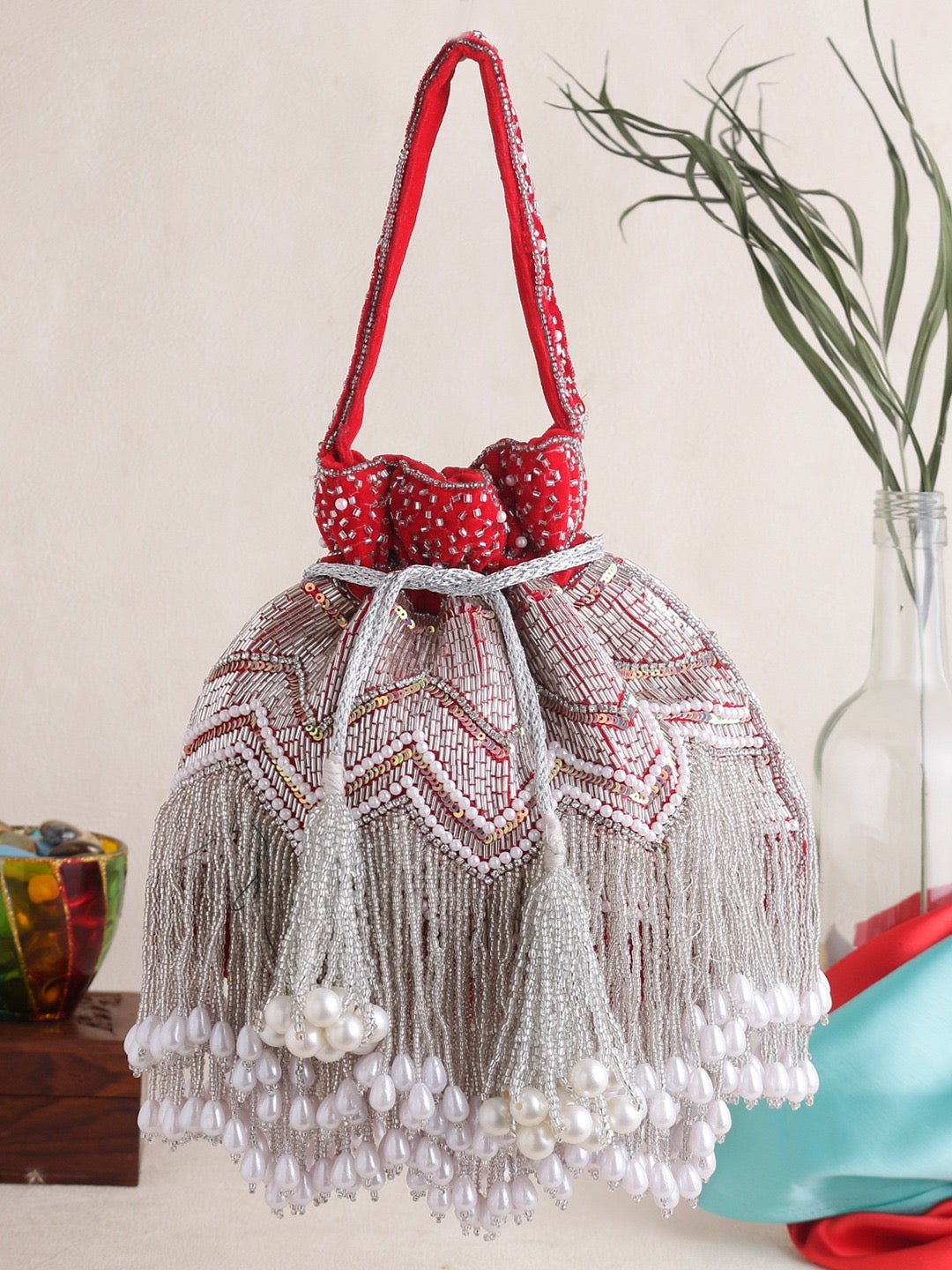 Pearl beaded Potlis Bridal potli - Saffronfashionindia