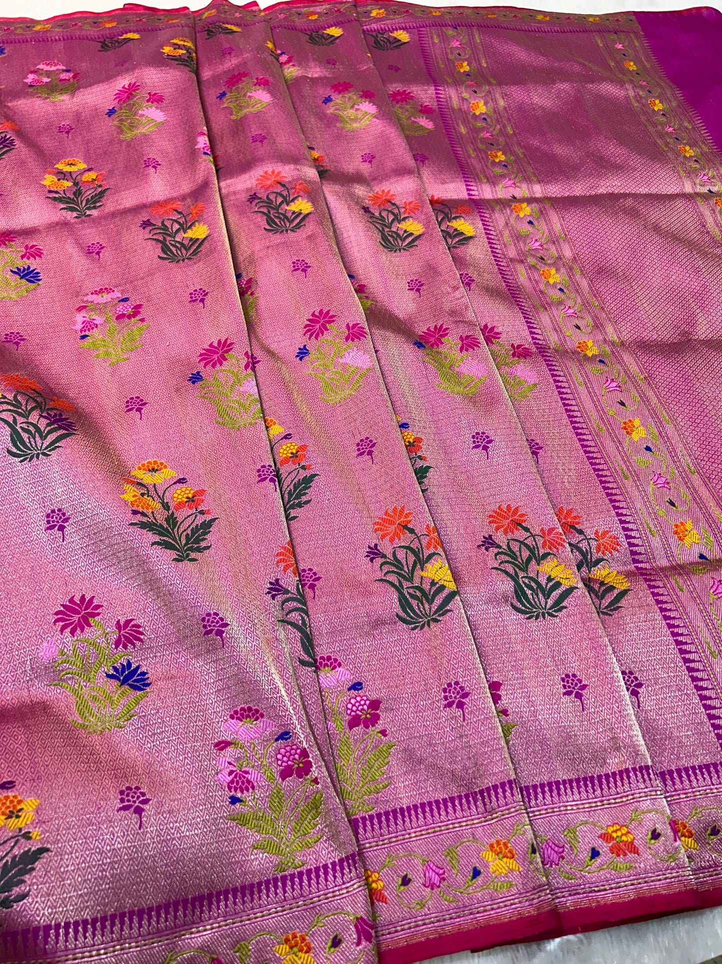 Pink tilfi  saree handcrafted jungle premium sarees blouse SaffronFashion