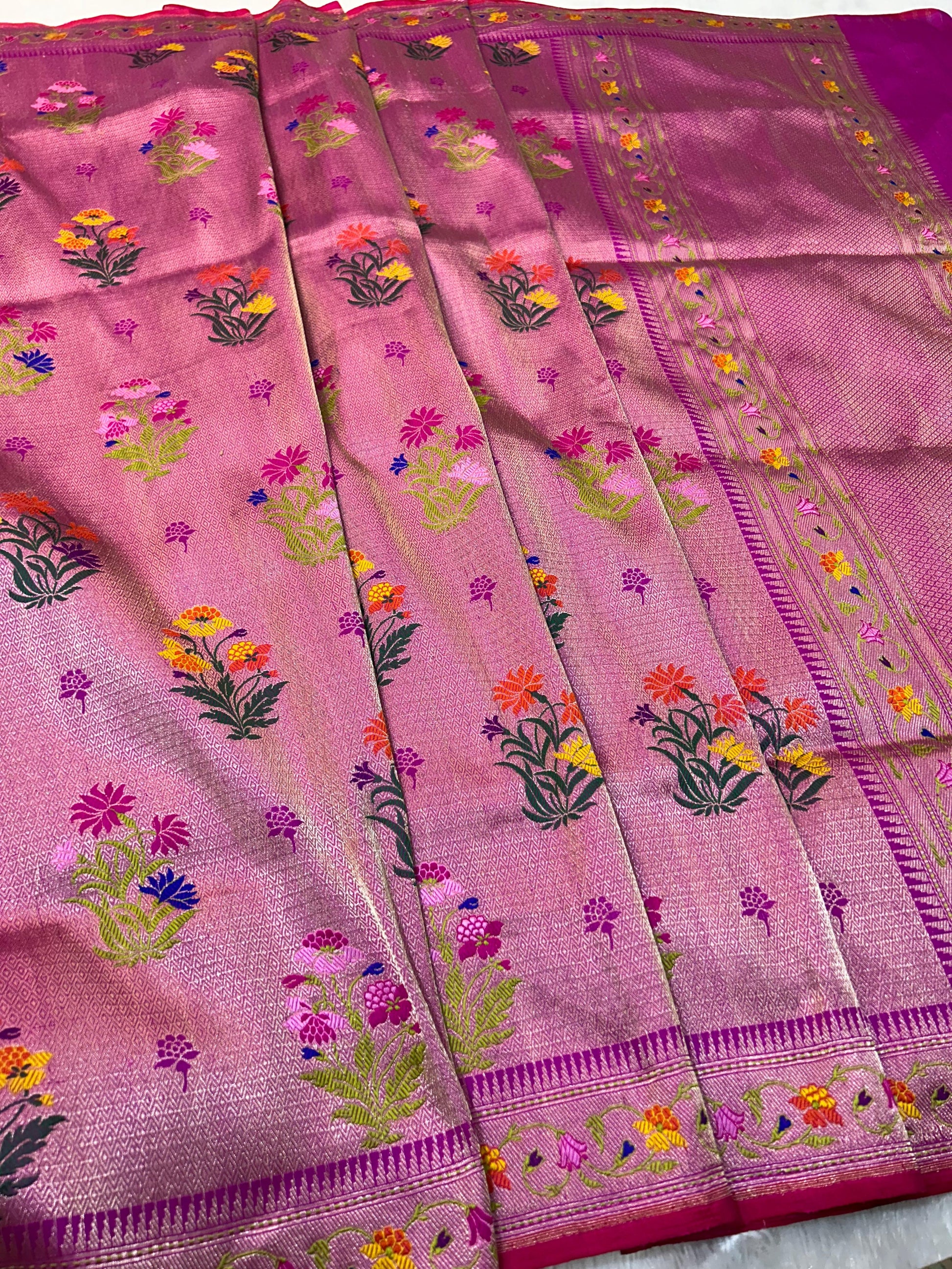 Pink tilfi  saree handcrafted jungle premium sarees blouse SaffronFashion