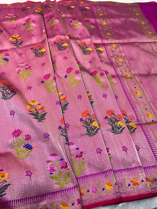 Pink tilfi  saree handcrafted jungle premium sarees blouse SaffronFashion