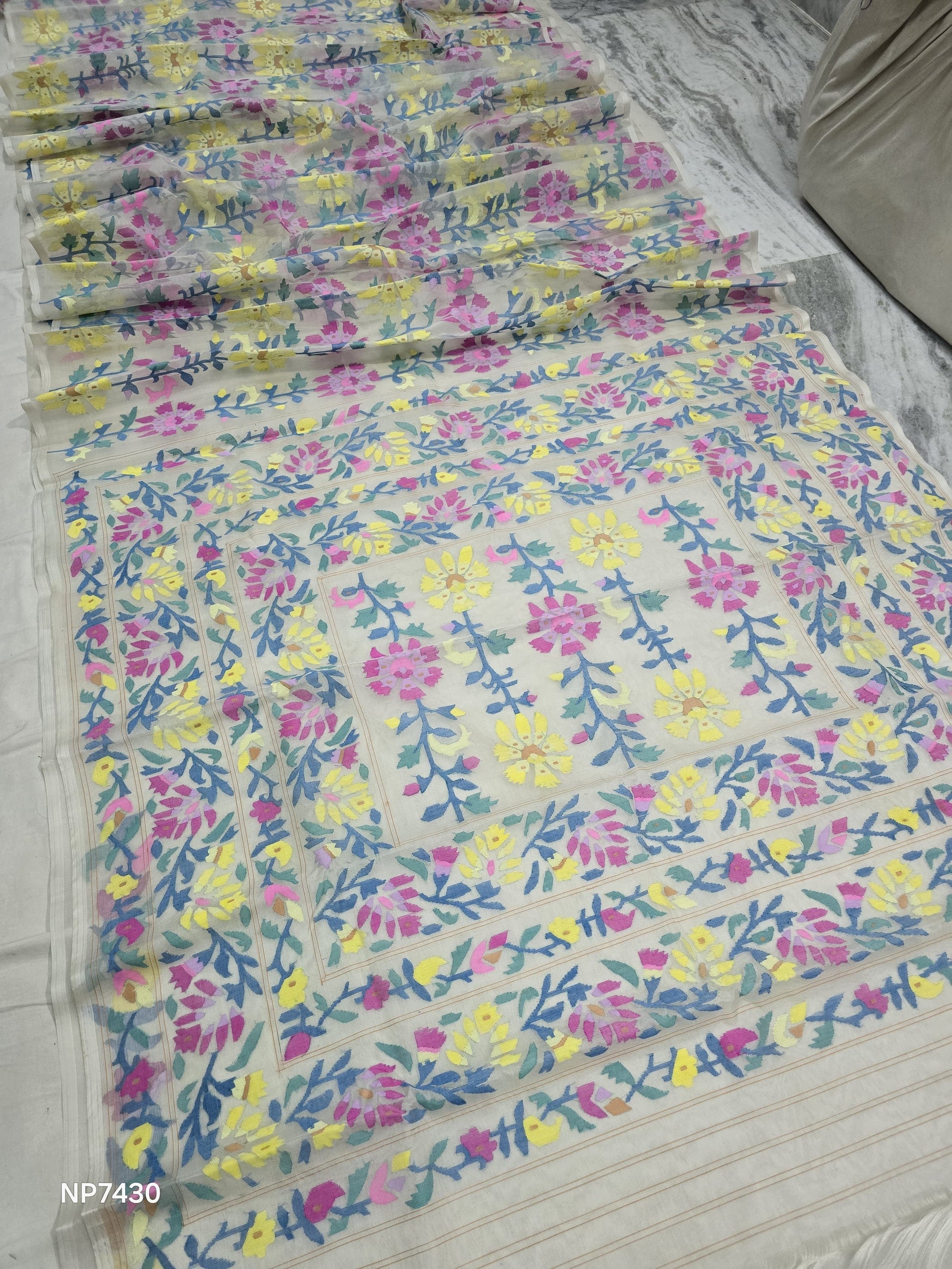 Ranik Tantuj muslin Jamdani saree Indian saree floral sarees SaffronFashion