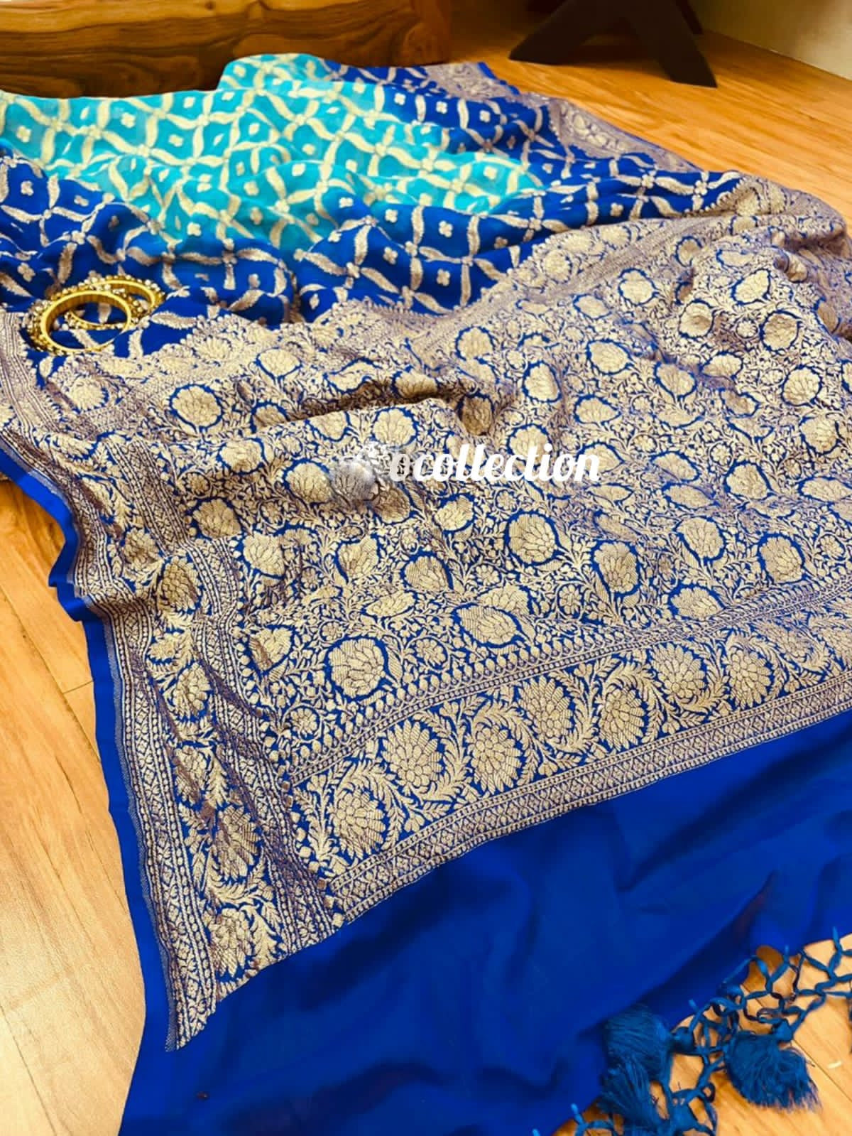 Banarsi Blue Shaded Gorgette Saree - Saffronfashionindia