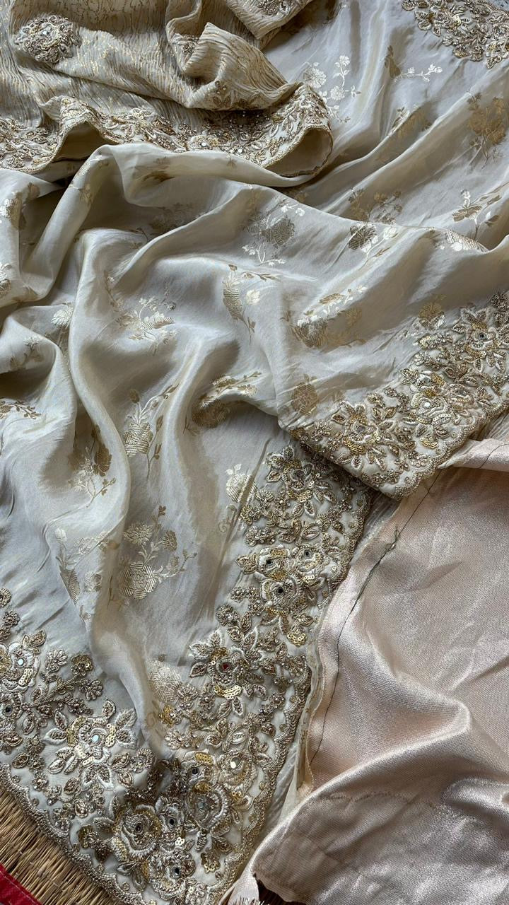 White Angela Mumga Silk Sarees Indian Saree - Saffronfashionindia