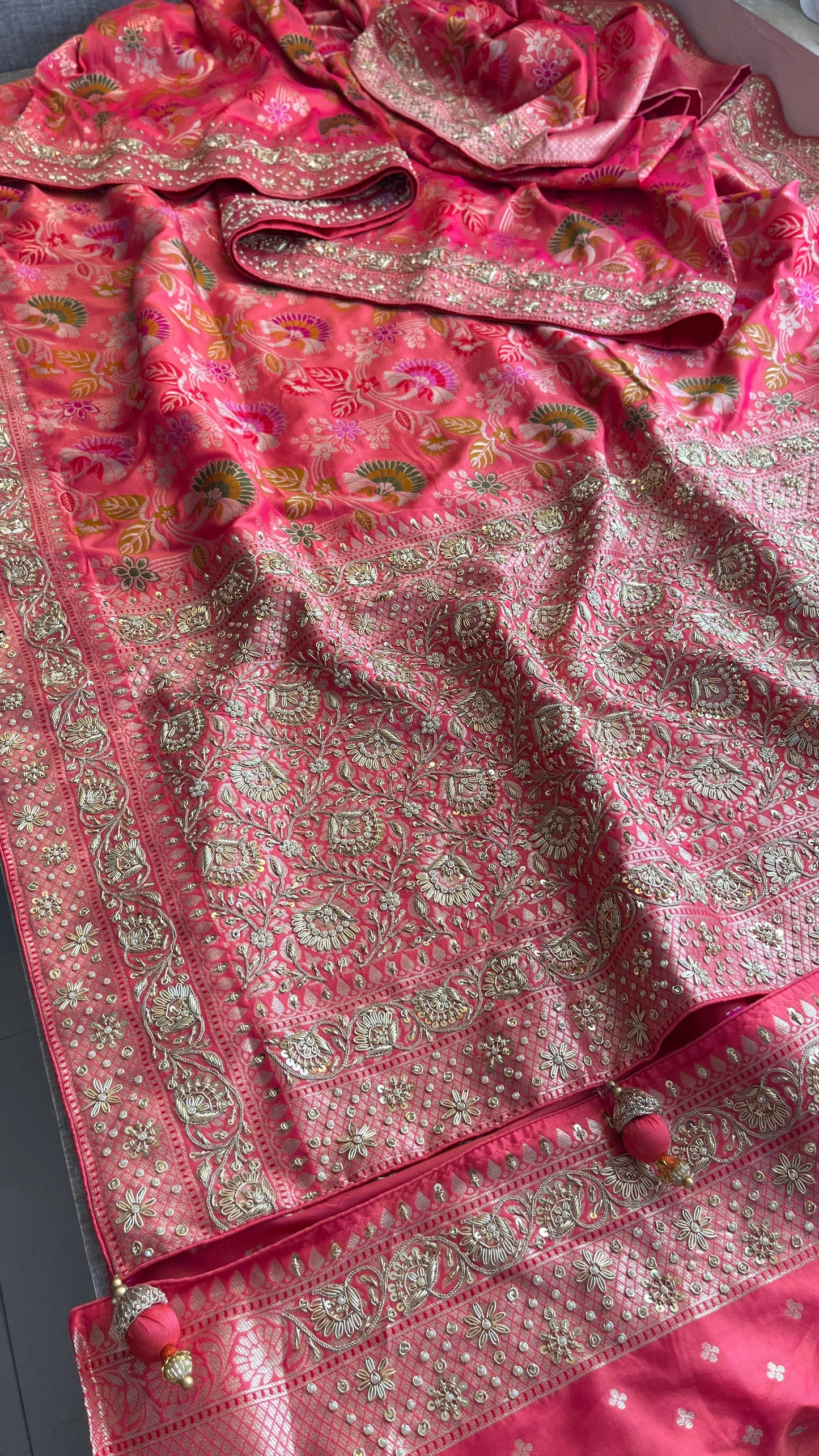 Pink Elegant munga saree Banarsi saree wedding sari blouse SaffronFashion