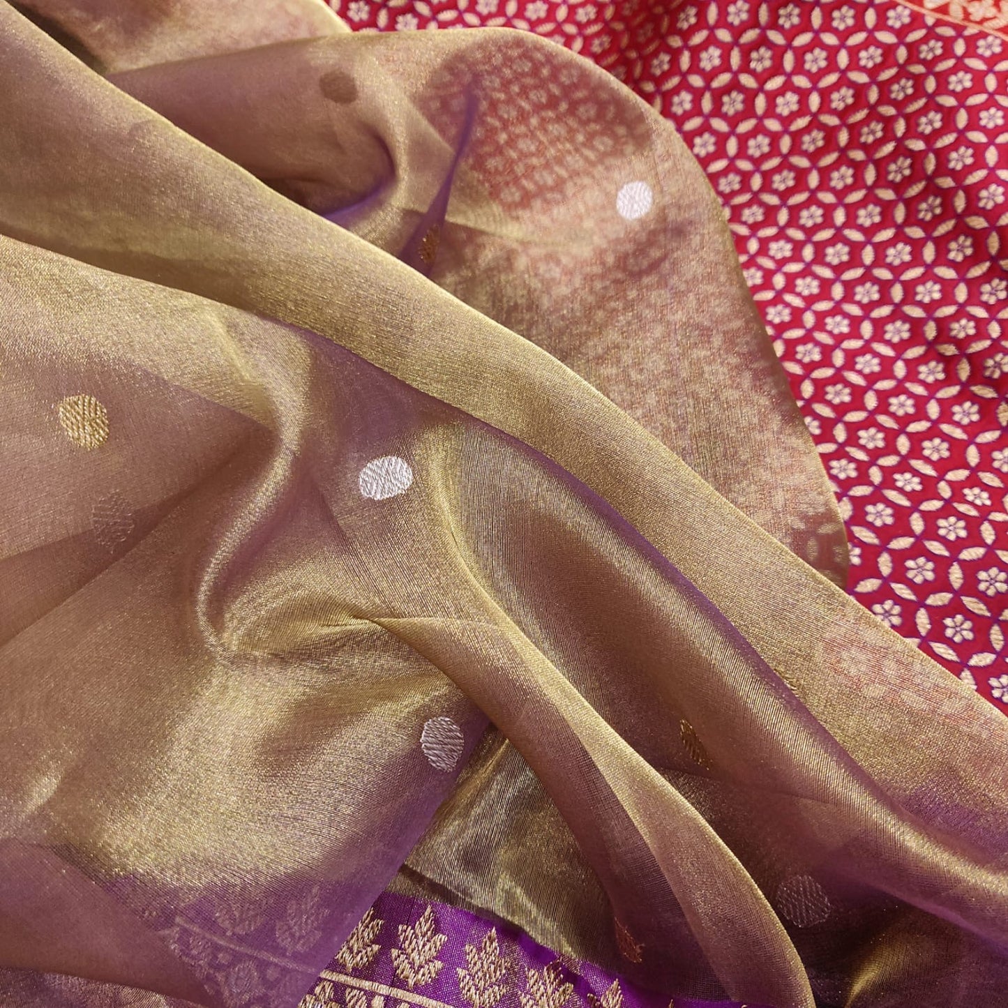 Lamaina tissue saree handwoven Zari booties sarees - Saffronfashionindia