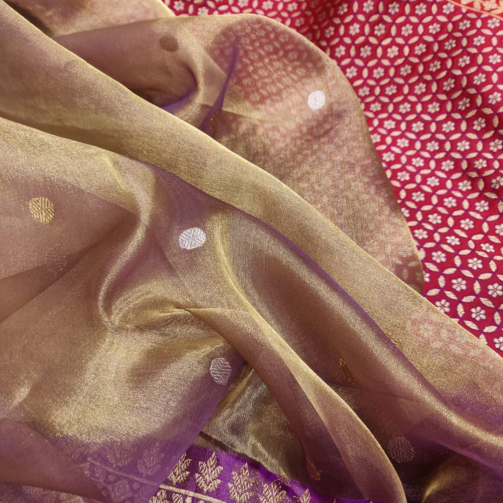 Lamaina tissue saree handwoven Zari booties sarees - Saffronfashionindia