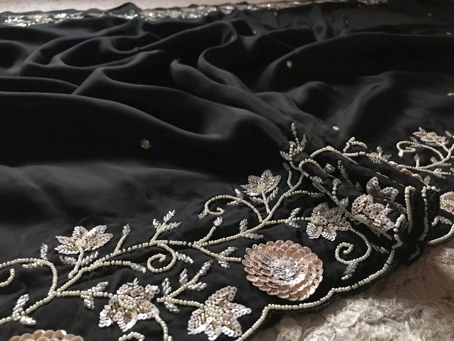Black Satin Organza Silk Saree Luxury Partywear Wedding sarees - Saffronfashionindia