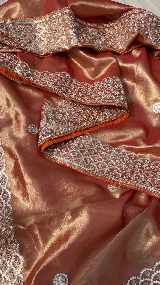 Zavish Zari Tissue saree Partywear sarees - Saffronfashionindia