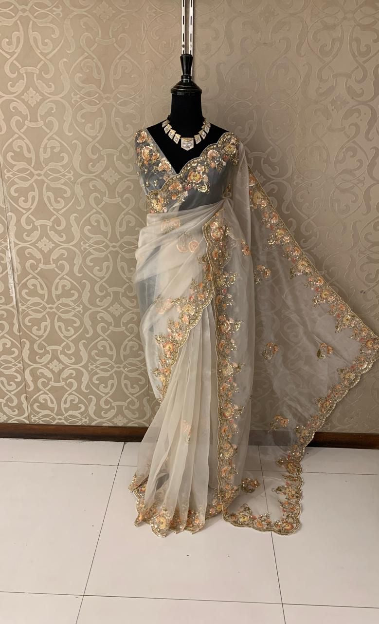 Inayat organza saree Partywear sarees beautiful sari - Saffronfashionindia