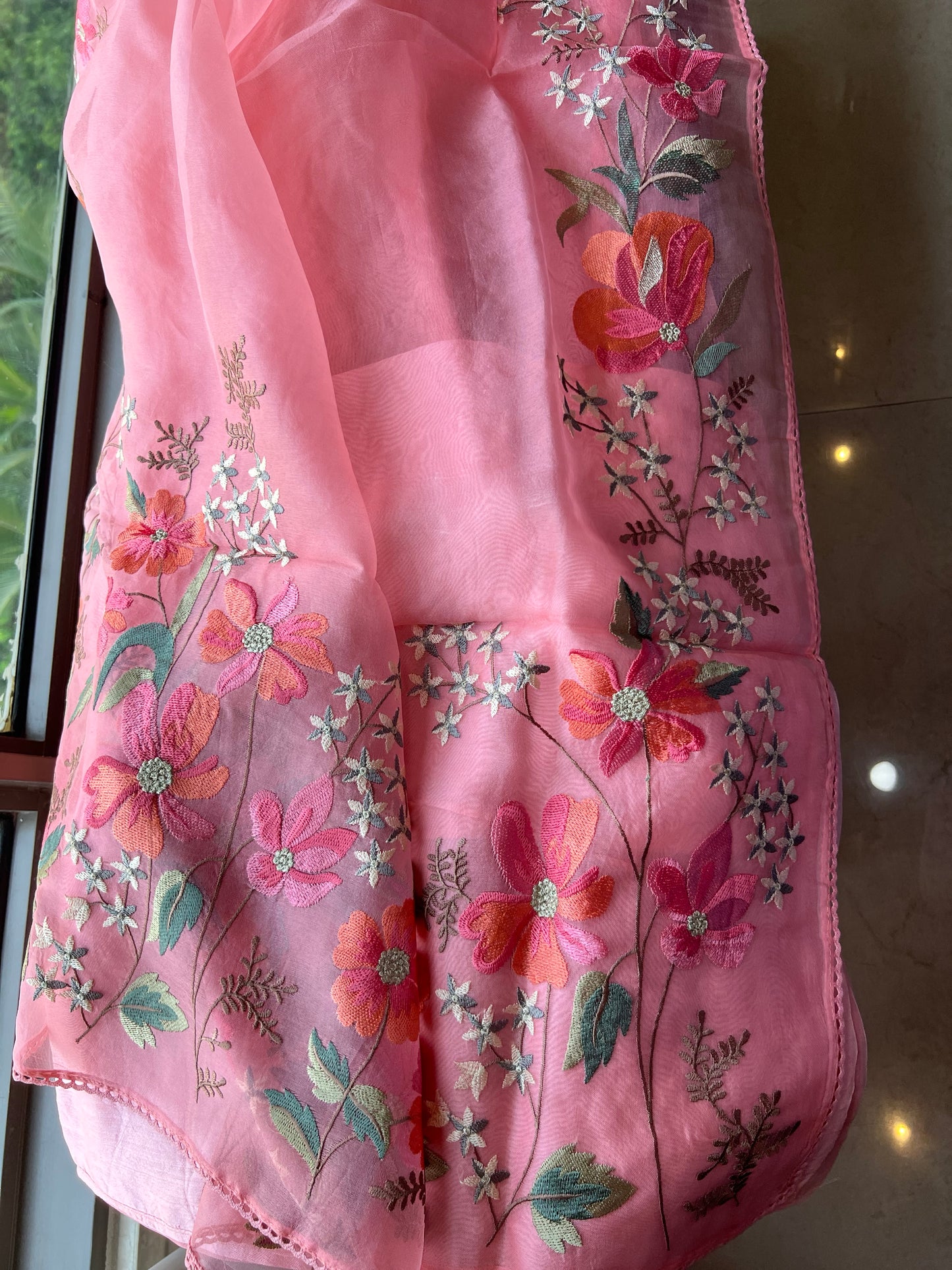 Pink sari floral saree embroidery sarees blouse - Saffronfashionindia