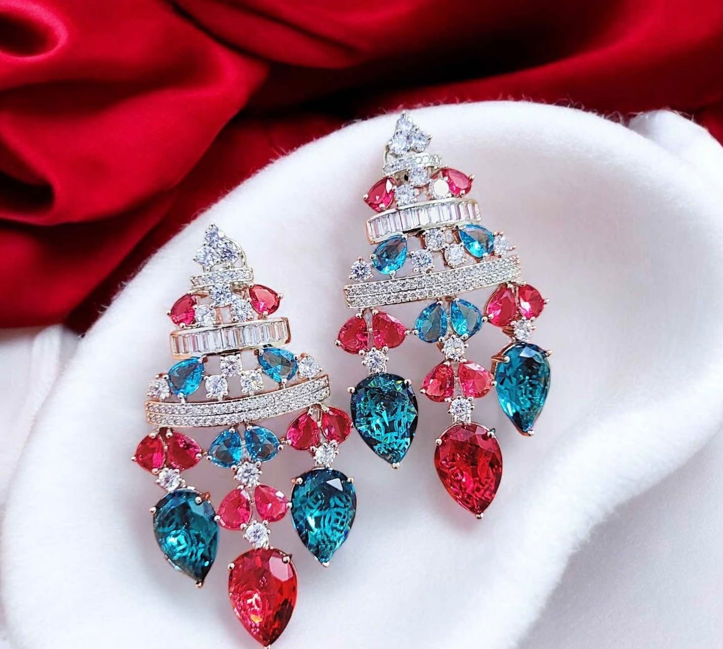 Double doublet stone earrings partywear earrings cocktail earrings SaffronFashion