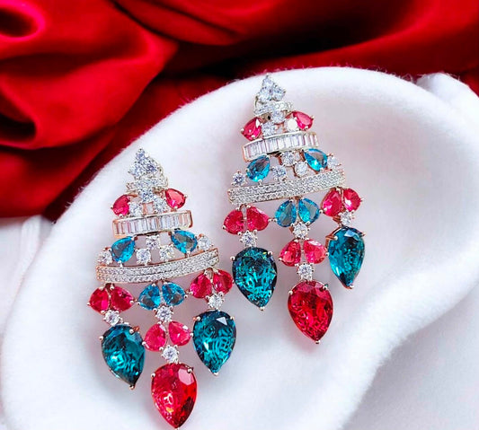 Double doublet stone earrings partywear earrings cocktail earrings SaffronFashion