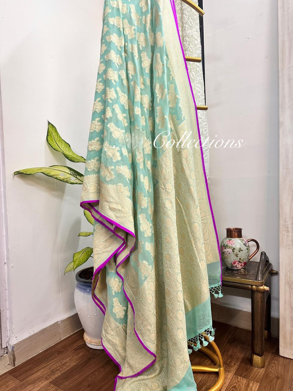 Itani khaddi Georgette saree handwoven sarees blouse SaffronFashion
