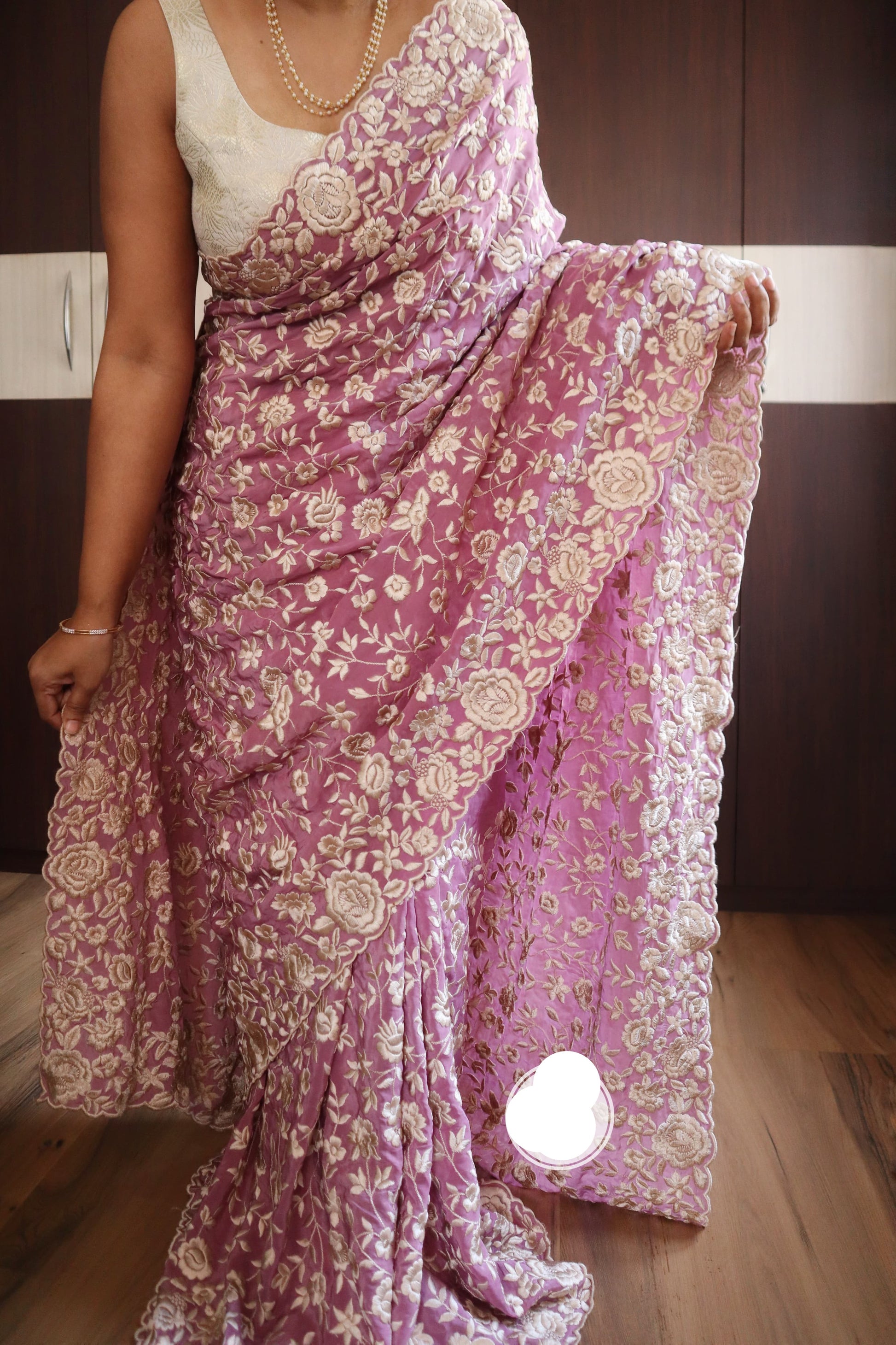 Luvisha Parsi inspired saree crepe beautiful sarees - Saffronfashionindia