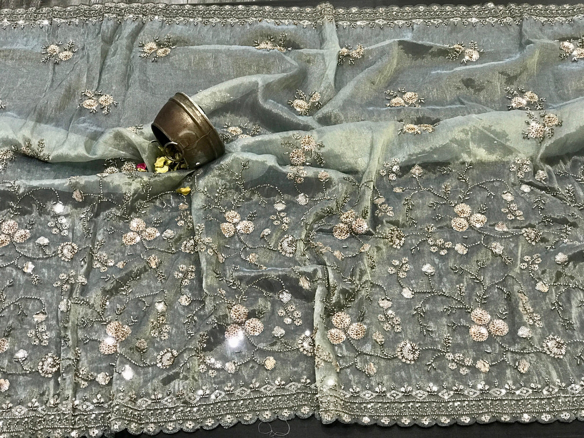 Elegant handwork saree floral sarees Indian sari blouse SaffronFashion