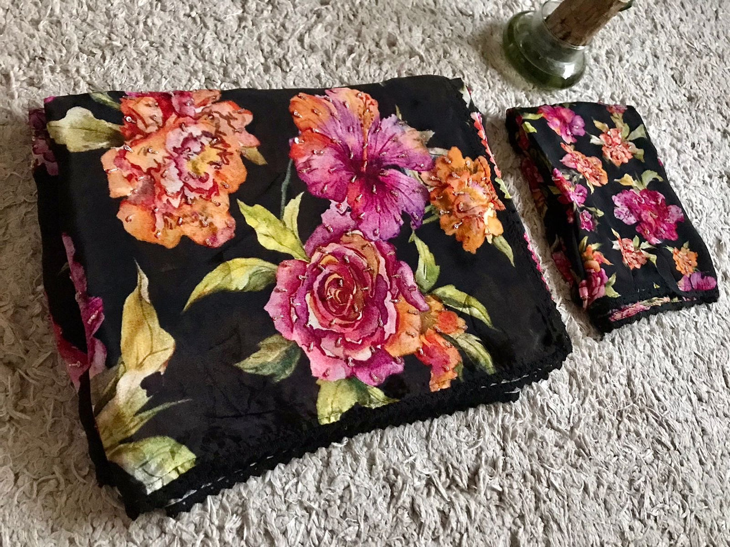 Floral saree black saree Partywear sari blouse women clothing Saffronfashionindia