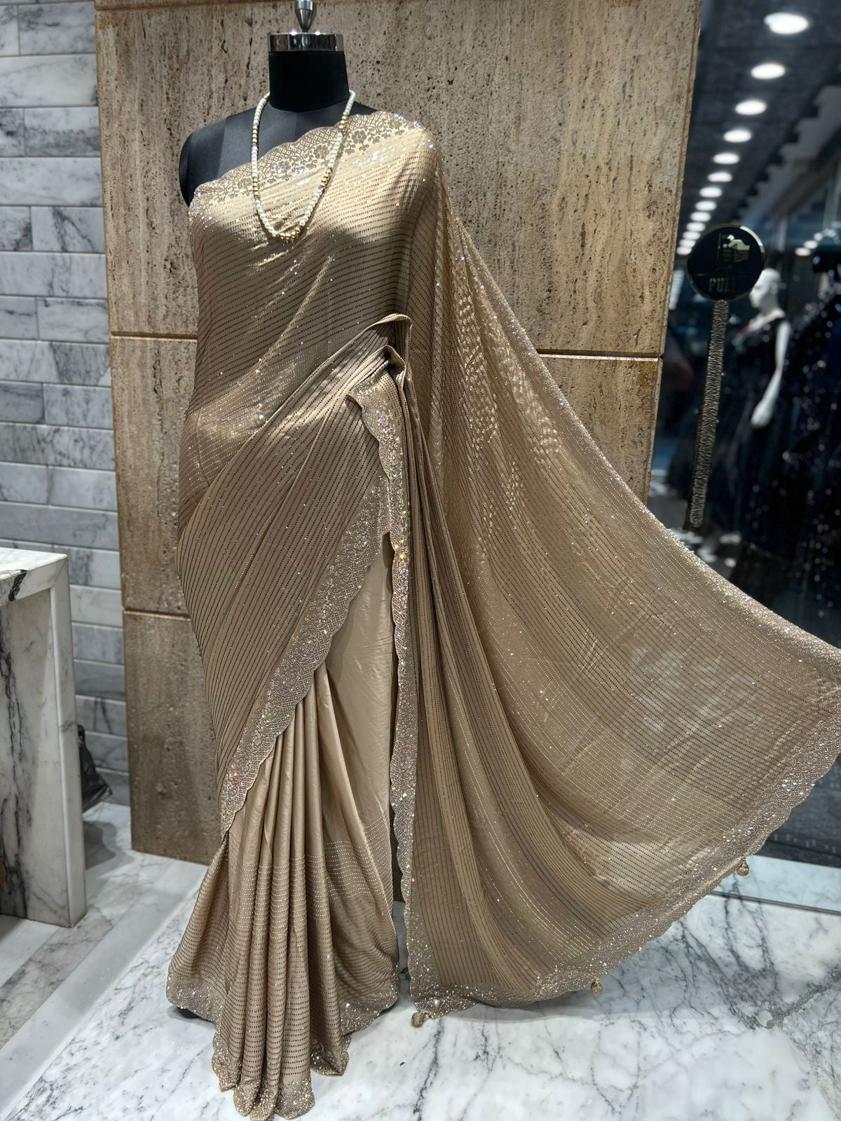 Designer inspired crepe silk saree partywear sarees Saffronfashionindia