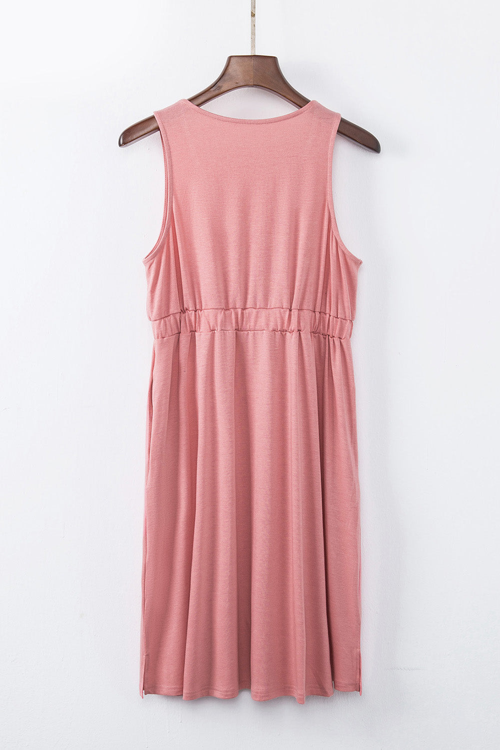 Button Front Shirred Waist Casual Tank Summer Black Dress - Saffronfashionindia