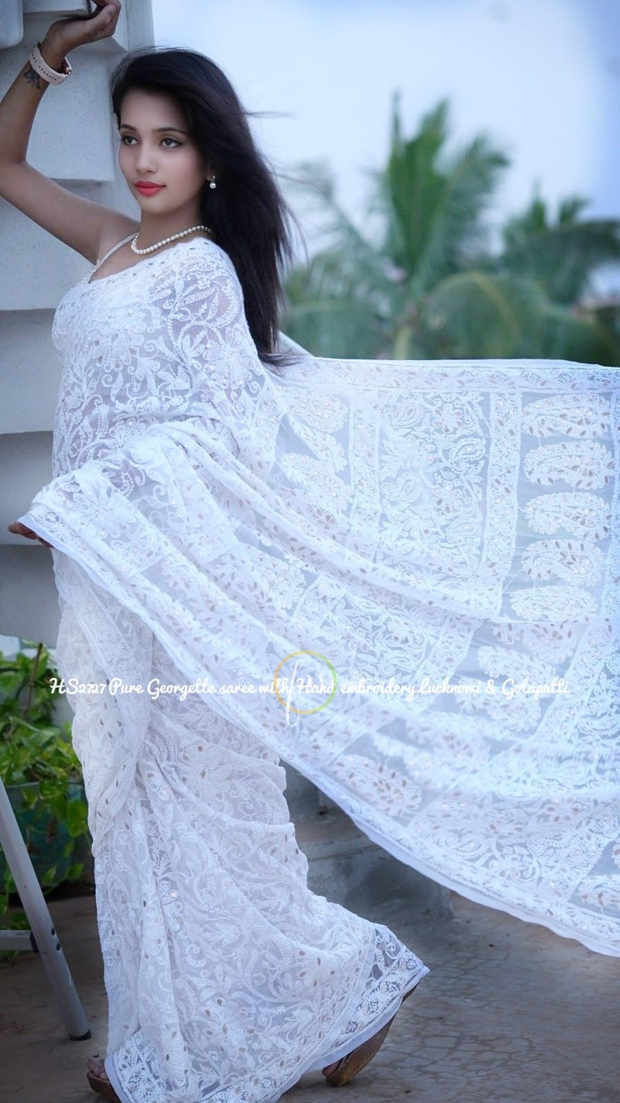 White Fairy Chikankari Saree Gorgette sarees - Saffronfashionindia