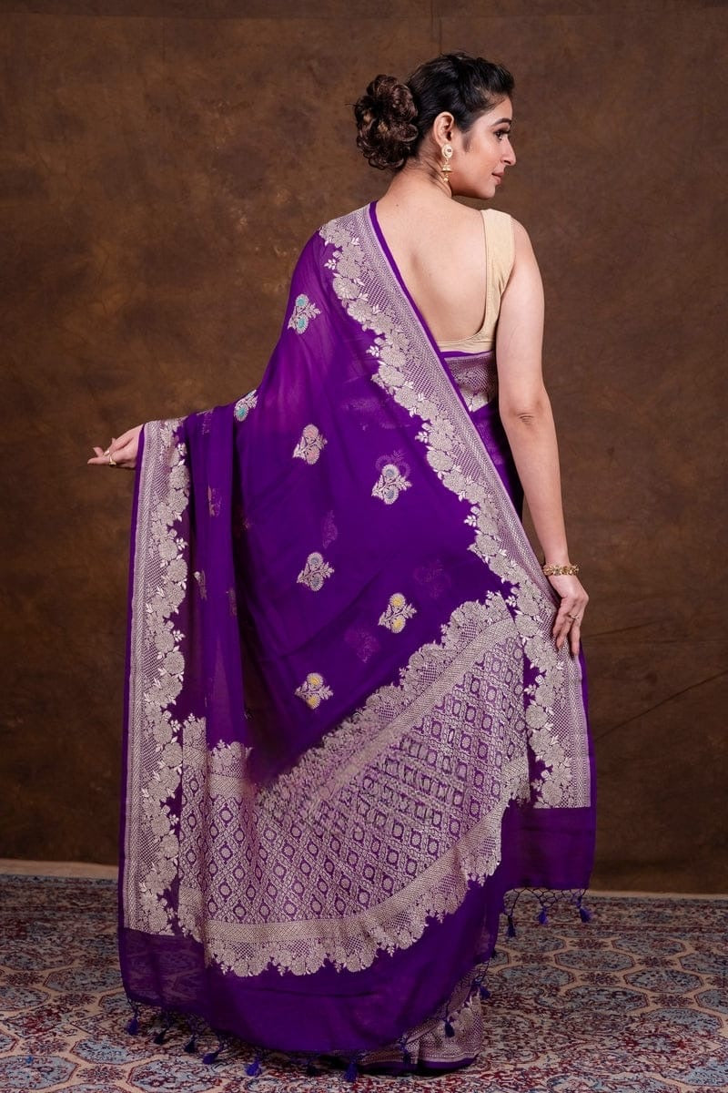 Floral georgette saree khaddi saree Indian sari blouse SaffronFashion