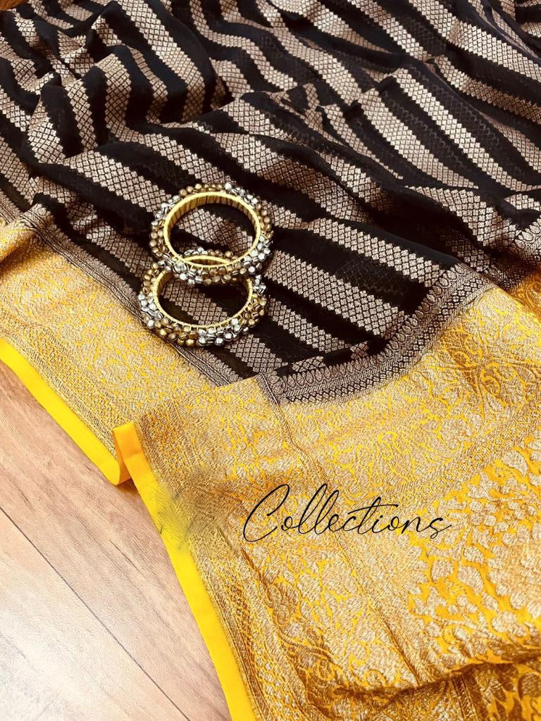 Lavish handwoven Khaddi Gorgette saree Indian saree - Saffronfashionindia