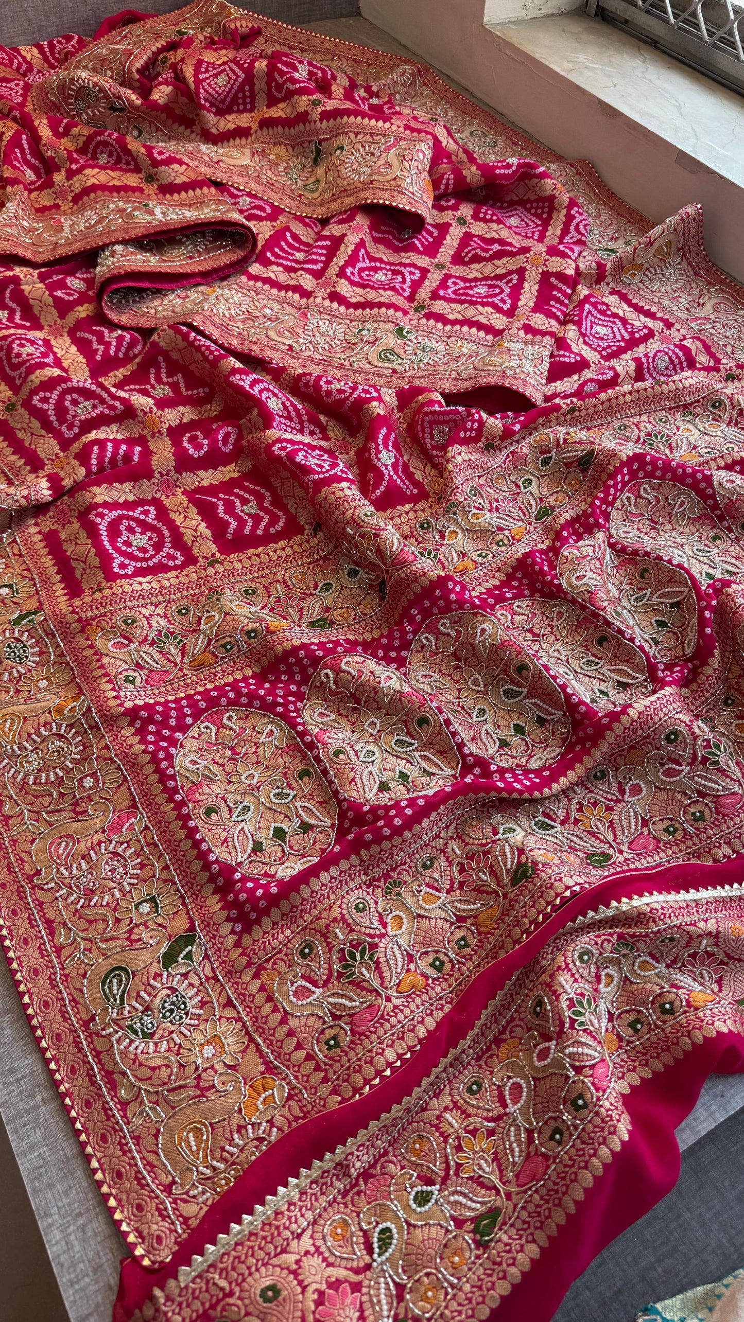 Zardosi Khaddi gorgette saree Indian wedding sarees SaffronFashion