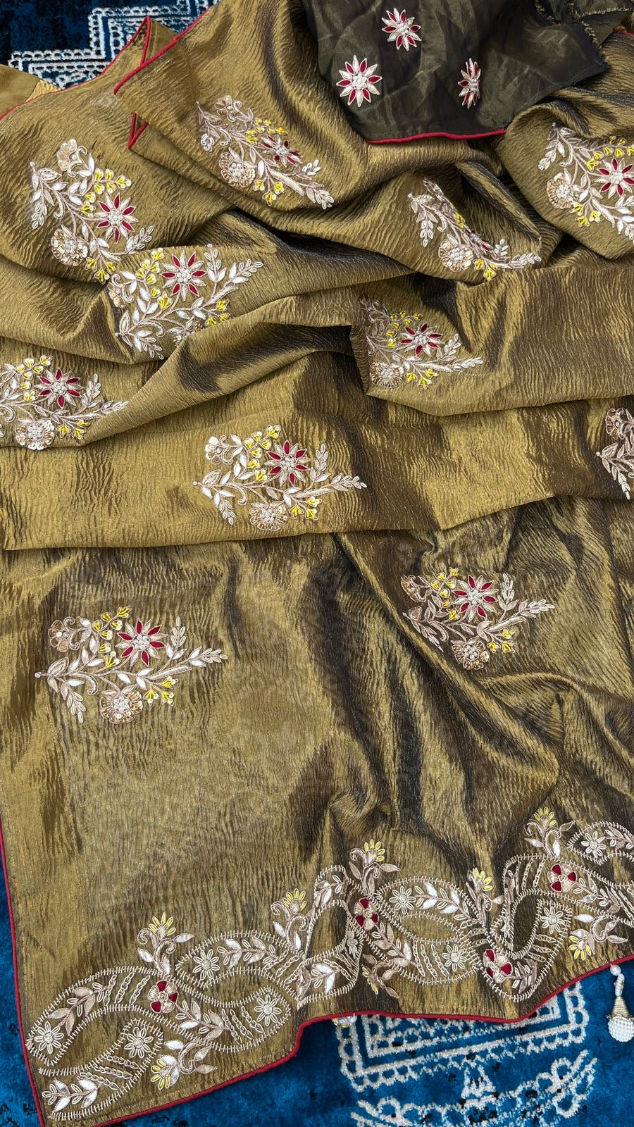 Handwoven Zari Saree Crush Tissue saree Indian sari - Saffronfashionindia