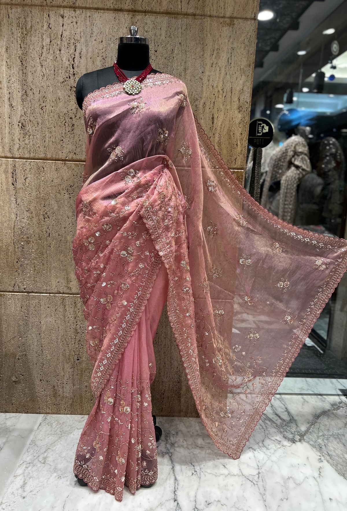 Elegant handwork saree floral sarees Indian sari blouse SaffronFashion